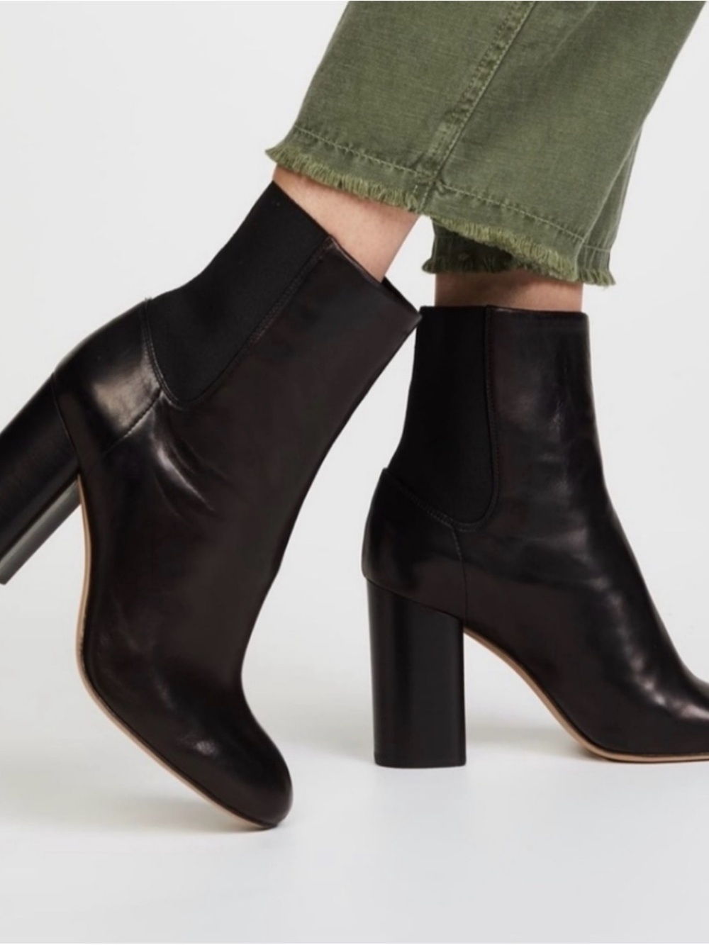 rag & bone Black Leather High-Block Heel Chelsea Booties